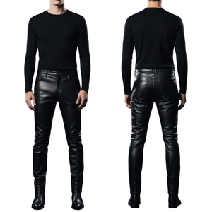 High Quality Lightweight <b>Men's</b> Genuine Leather Canvas Eco-Friendly Casual Mid Waist Flat Front Solid Color Breathable Windproof - Product Image 4