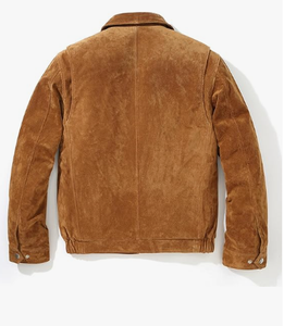 <b>Men's</b> <b>Brown</b> <b>Suede</b> Bomber <b>Jacket</b> Turn-down Collar Zipper Closure Casual Style Autumn Wear Regular Fit Solid Color Leather <b>Jacket</b> - Product Image 4