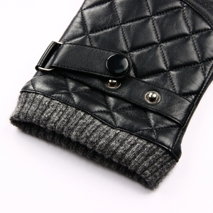Gants de conduite en cuir de mouton noir pour homme, équipement d'extérieur tendance pour le quotidien, les fêtes et les voyages, avec doublure en laine - Product Image 3