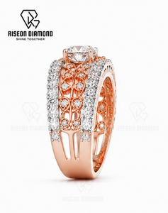 แหวนค็อกเทลเพชรทรงกลมวินเทจ ทองคำชมพู 18K ลายฉลุแบบเปิดประดับเพชรหลายแถว แหวนหมั้นหรูหราสำหรับเจ้าสาว เครื่องประดับชั้นดี - Product Image 2