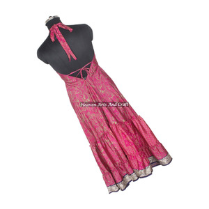 Hippy Boho Ethnic Indian Vintage Silk Sleeveless Dress Resort Wear Beach Dress With Floral Print Ladies Elegant Dinner Gown Ibiz - Product Image 5