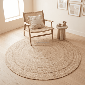 4 Ft Round Natural Jute <b>Rug</b> – Large Boho Circular Area <b>Rug</b>, Handwoven <b>Rustic</b> Farmhouse Floor Carpet for Living Room - Product Image 1