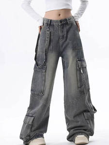 Jeans Cargo de Mezclilla Rectos y Holgados de Cintura Media para Mujer, Estilo Vintage, Desgastados, Deportivos, Cómodos, Transpirables, Lavados con Piedras, Personalizables - Product Image 6