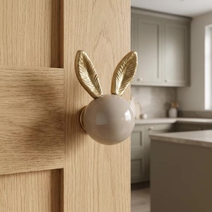 Resin Rabbit Ear Cabinet Knob <b>Gold</b> Ears Beige Ball Contemporary <b>Kitchen</b> Furniture <b>Handle</b> Durable Eco-Friendly Adjustable Design - Product Image 1