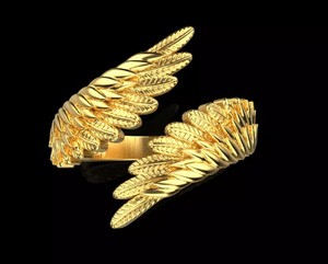 Glamorous 925 Sterling Silver <b>Gold</b> Angel Wing <b>Ring</b> Detailed Feather Open Style Statement Jewelry - Product Image 2