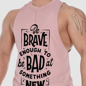 Men's Pink Sleeveless Tank <b>Top</b> O-Neck Casual Breathable Printed Letter Design Front Logo Workout Wear - Product Image 3