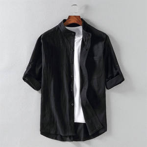 Men's Casual <b>Linen</b> Blend Mandarin Collar Shirt 2026 Ivory Black Olive Green Relaxed Fit Half Sleeve Summer Beach Wear <b>Top</b> HD - Product Image 1