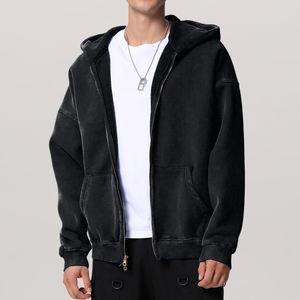 Sweat à capuche pour homme de haute qualité, entièrement zippé, en coton, effet délavé, personnalisable avec broderie, pour garçons. - Product Image 6