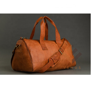 Sac polochon en cuir de vachette personnalisé de haute qualité Vintage pleine fleur en cuir véritable grande capacité voyage de nuit bagages fermeture éclair - Product Image 1