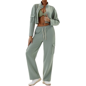 Hip Hop Style Women's Winter Full Zip Sweatshirts Workout 2 Piece Set Outfits Tracksuit Wide Leg Track Pants Tracksuit for Women - Product Image 1