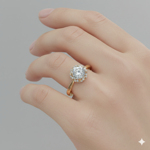 Bague de fiançailles classique avec halo de diamants pavés torsadés - Product Image 6