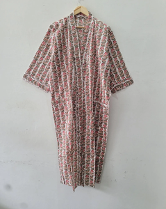 ชุดกิโมโนผ้าฝ้ายพิมพ์ลายดอกไม้สุดหรูหรา สไตล์ดั้งเดิม งานฝีมือประณีต ชุดลำลองใส่สบาย ระบายอากาศได้ดี เหมาะสำหรับฤดูร้อน ชุดนอนผู้หญิงลำลอง - Product Image 2