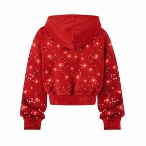 Wholesale Custom Men's <b>Red</b> Tracksuits Sets With <b>Glitter</b> Dot Print Hooded Zipper Sweatshirts And Loose Pants Casual Winter Wear - Product Image 4