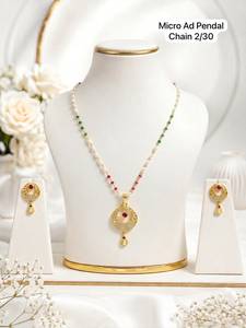 Gold Color Micro Ad Pendant Necklace and Earring <b>Set</b> Beaded Chain Diamond Shape Jewelry <b>Set</b> for Women - Product Image 3