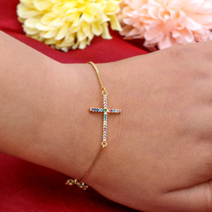 Wholesale 925 Sterling Silver Cross Multicolor Zircon Inlaid Fine Bracelet for Women Adjustable Gold Plated Jewelry <b>Gift</b> Party - Product Image 3