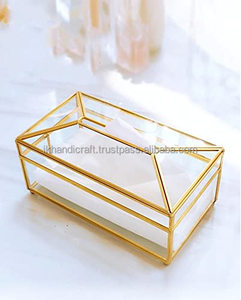 AmazonBest Seller Customised Gold Plated <b>Tissue</b> Holder Clear Glass Metal Rim Low Price Home Decor <b>for</b> <b>Weddings</b> Ramadan Christmas - Product Image 4
