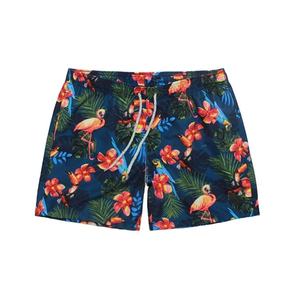 Shorts de bain décontractés pour hommes en toile imprimée oiseaux de la forêt, séchage rapide, cordon de serrage, logo frontal, taille mi-haute, 180g, imprimé numériquement, ODM - Product Image 1