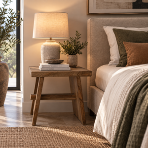 Mesita de Noche Rústica de Madera Hecha a Mano, Mueble de Dormitorio de Madera Maciza con Acabado Natural, Diseño Simple y Estructura Resistente - Product Image 1