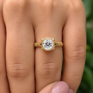 แหวนเพชรเม็ดเดี่ยวทรงวินเทจลายมิลเกรน ทองคำขาว 14K เพชรทรงกลมเพาะเลี้ยงในห้องปฏิบัติการ รับรองโดย IGI แหวนหมั้นแบบขาแหวนแยกชิ้นฝังเพชรแบบเบเซล - Product Image 2