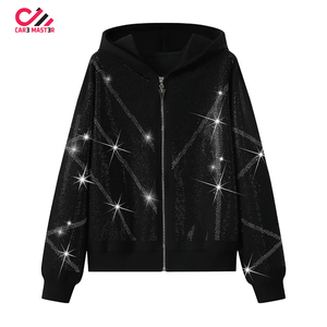 Conjunto Deportivo con Capucha para Hombre, Estampado Brillante Negro, Cremallera Completa, Diseño Geométrico Informal, Ropa de Otoño CARE MASTER - Product Image 2