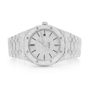 Montre Homme Quartz en Acier Inoxydable avec Lunette Hip Hop Sertie de Moissanite et Diamants VVS, Bracelet 20mm, Cadran en Verre - Product Image 1