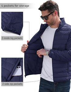 Men's Lightweight <b>Packable</b> Down Coat Waterproof Winter Hooded Stand Collar <b>Jacket</b> 100% Filling Front Logo Casual Storage Pouch - Product Image 5