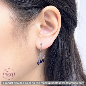 [Sheri Jewels] 18K Solid White Gold Pear Shape Vintage Natural Sapphire & Diamond Dangle Earrings for Women - Anniversary Gift - Product Image 4