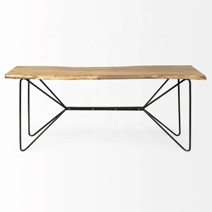 Modern Natural Solid Acacia Wood Live <b>Edge</b> Wooden Top And Black Finish <b>Metal</b> Legs Industrial Living Room Home Console Table - Product Image 2