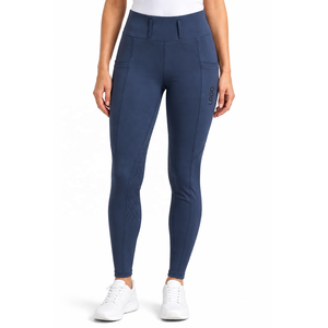 Pantalon d'équitation pour femme bleu marine taille haute avec grip en silicone intégral, poches latérales et coupe extensible - Product Image 1