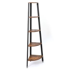Libreria a 5 Ripiani Effetto Legno con Struttura in Metallo, Scaffale Angolare Rustico per Ufficio e Casa, Supporto per Piante per Uso in Cucina - Product Image 3
