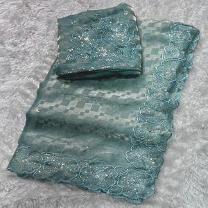 Sari en satin pour femme Fendy avec broderie jacquard intégrée et bordure à sequins - Product Image 1