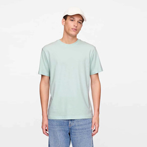 เสื้อยืดคอกลมแขนสั้นสีเขียวอ่อนสำหรับผู้ชาย ผ้าฝ้าย 100% ทรงปกติ สวมใส่สบาย สีพื้น ผ้าเจอร์ซีย์ถัก ดีไซน์เรียบง่าย - Product Image 4