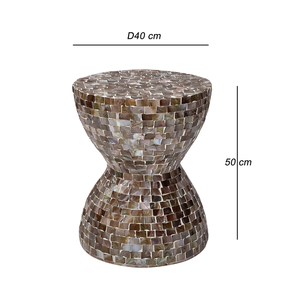 Warm Dark Brown Hourglass <b>Stools</b> Mother of Pearl Handcrafted Mosaic Small Side <b>Table</b> Living Room Bedroom Decor Use - Product Image 3
