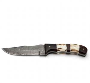 Couteau d'extérieur artisanal en acier Damas, manche segmenté en os et bois, outil utilitaire - Product Image 2