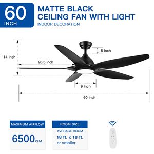 Ventilatore da soffitto a LED integrato da 60 pollici con lame in ABS nere - Product Image 6
