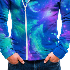 Sweat-shirt à capuche zippé pour homme, sublimation unie, bleu, décontracté, entièrement zippé, 100% coton, surdimensionné, hiver - Product Image 3