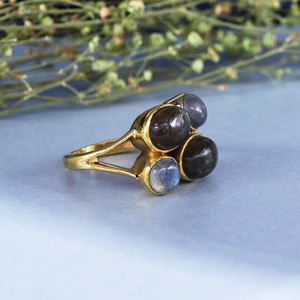 Labradorite 14K <b>Gold</b> Plated Brass Bohemian <b>Cocktail</b> Multi-Stone Cluster <b>Ring</b> - Product Image 3