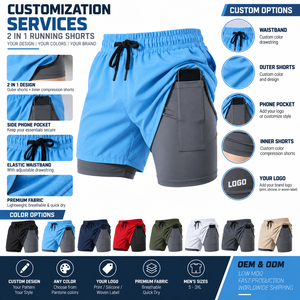 Shorts de course 2 en 1 pour hommes, séchage rapide, shorts de sport et d'entraînement avec doublure de compression et poche pour téléphone, vêtements de sport personnalisés OEM - Product Image 3