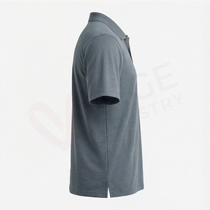 Polo en coton gris à manches courtes pour homme, décontracté, respirant, coupe classique, design tricoté uni - Product Image 3