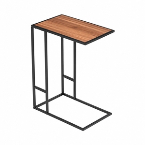Table d'appoint en bois en forme de C, gain de place, avec cadre métallique noir mat, pour collations, ordinateur portable, table d'appoint pour canapé, chevet, salon - Product Image 3