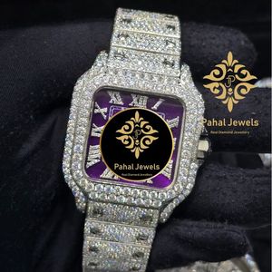 Pahal Jewels Luxury Square Diamond <b>Watch</b> <b>Women</b> Stainless Steel Analog Quartz 34mm Purple Dial Sapphire Crystal Butterfly Clasp - Product Image 1