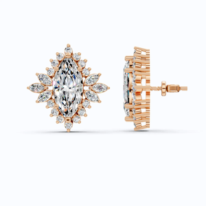 Pendientes de Oro Amarillo de 10KT con Diamante Cultivado en Laboratorio con Corte Marquesa Certificado por IGI, Diseño Floral con Halo, Estilo Art Deco, Joyería Fina - Product Image 4