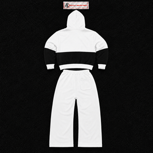 Men's <b>White</b> Black Color Blocking Hooded Tracksuit Full Zipper Casual <b>Sweatshirt</b> And Pants Set Breathable 100% Cotton Autumn Wear - Product Image 6