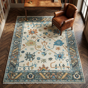 Alfombra de Lana Oushak Multicolor de Lujo, Tejida a Mano, Diseño Floral Clásico y Tradicional, Pelo Plano, para Sala de Estar y Decoración del Hogar - Product Image 5