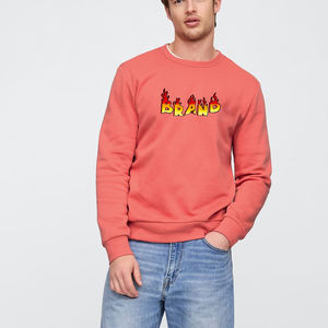 Sweat-shirt à col rond pour homme grande taille, coupe classique, imprimé logo flamme sur le devant, vêtement décontracté d'automne, 100% coton, pull tricoté - Product Image 1