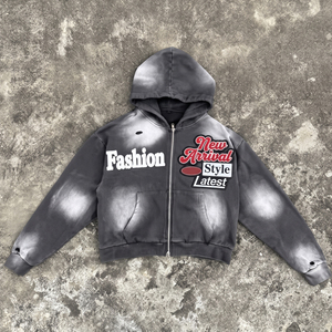 Sudadera con capucha y cremallera para hombre, diseño moderno, colección de invierno, lavado ácido, en tejido French Terry, con efecto desgastado por el sol, en diferentes tallas, bajo pedido mínimo. - Product Image 5