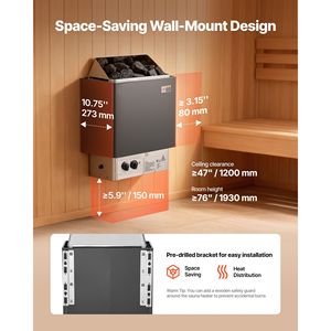 Stufa Elettrica per Sauna a Vapore Secco 2KW con Staffa Pre-Forata 52.9-88.2 CU.FT Coperta per Sauna - Product Image 4