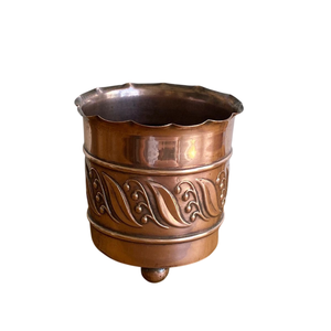Pot de fleurs en cuivre antique avec motif ondulé sculpté à la main, style vintage, pour la décoration intérieure des plantes, fait main, en solde - Product Image 1
