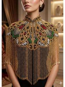 Cape en polyester pour adulte avec broderie perlée, franges, perles, sequins noirs, dorés, rouges, verts pour veste de mariage, Chandni Export House - Product Image 3