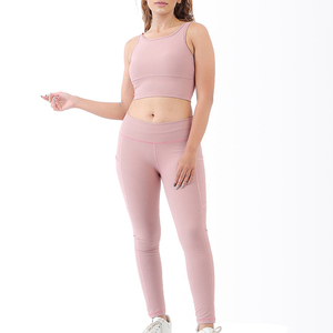 Conjunto Deportivo de 2 Piezas Personalizado para Mujer, Alta Elasticidad, Transpirable, para Gimnasio y Yoga, Cintura Elástica con Logotipo, Ropa Deportiva al Por Mayor, Color Sólido - Product Image 1